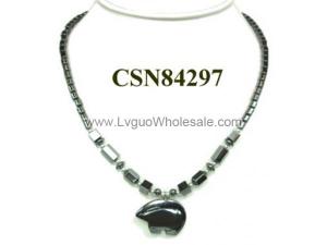 Hematite Zuni Bear Pendant Beads Stone Chain Choker Fashion Women Necklace